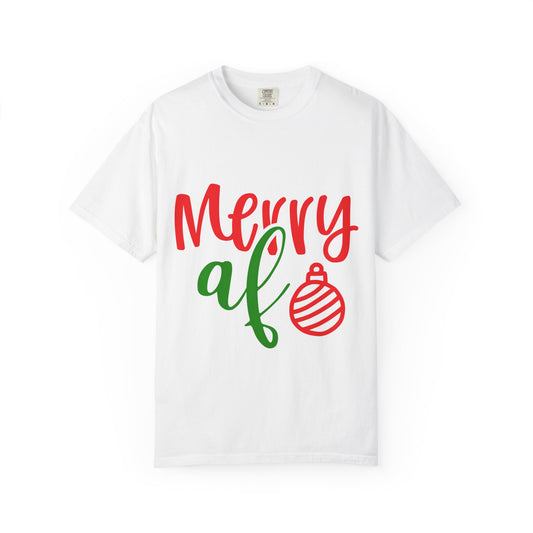Merry AF Christmas T-Shirt — Funny Holiday Graphic Tee with Ornament