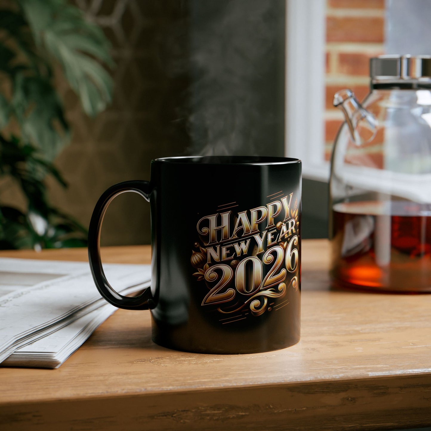 Happy New Year 2026 Mug — Black Ceramic 11oz & 15oz