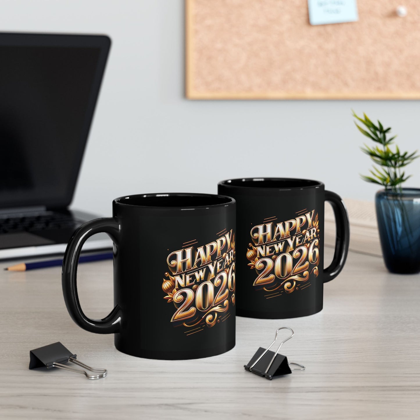 Happy New Year 2026 Mug — Black Ceramic 11oz & 15oz