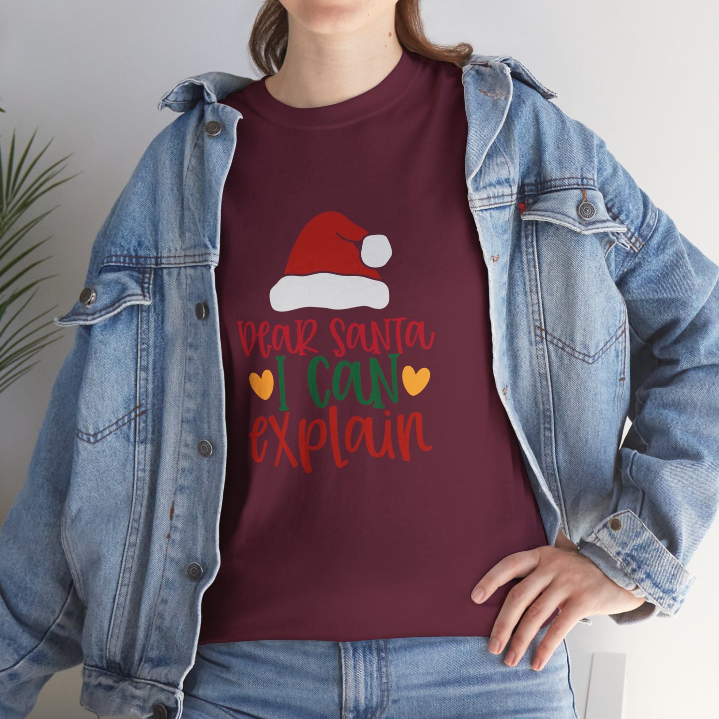 Christmas Tee - "Dear Santa I Can Explain" Kids Holiday T-Shirt with Santa Hat