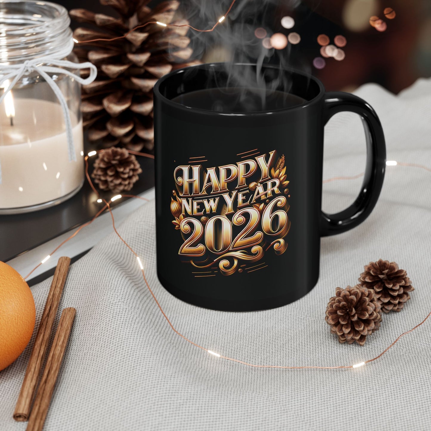 Happy New Year 2026 Mug — Black Ceramic 11oz & 15oz