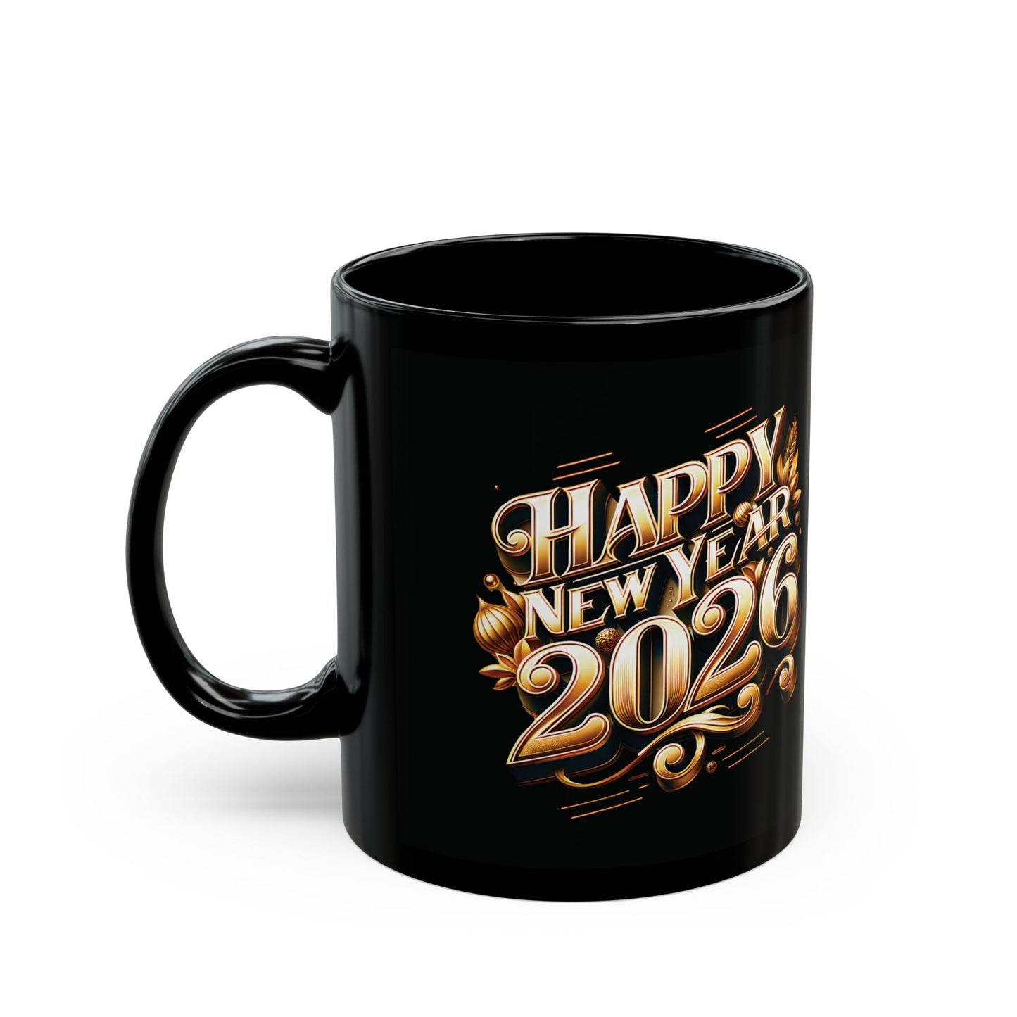 Happy New Year 2026 Mug — Black Ceramic 11oz & 15oz
